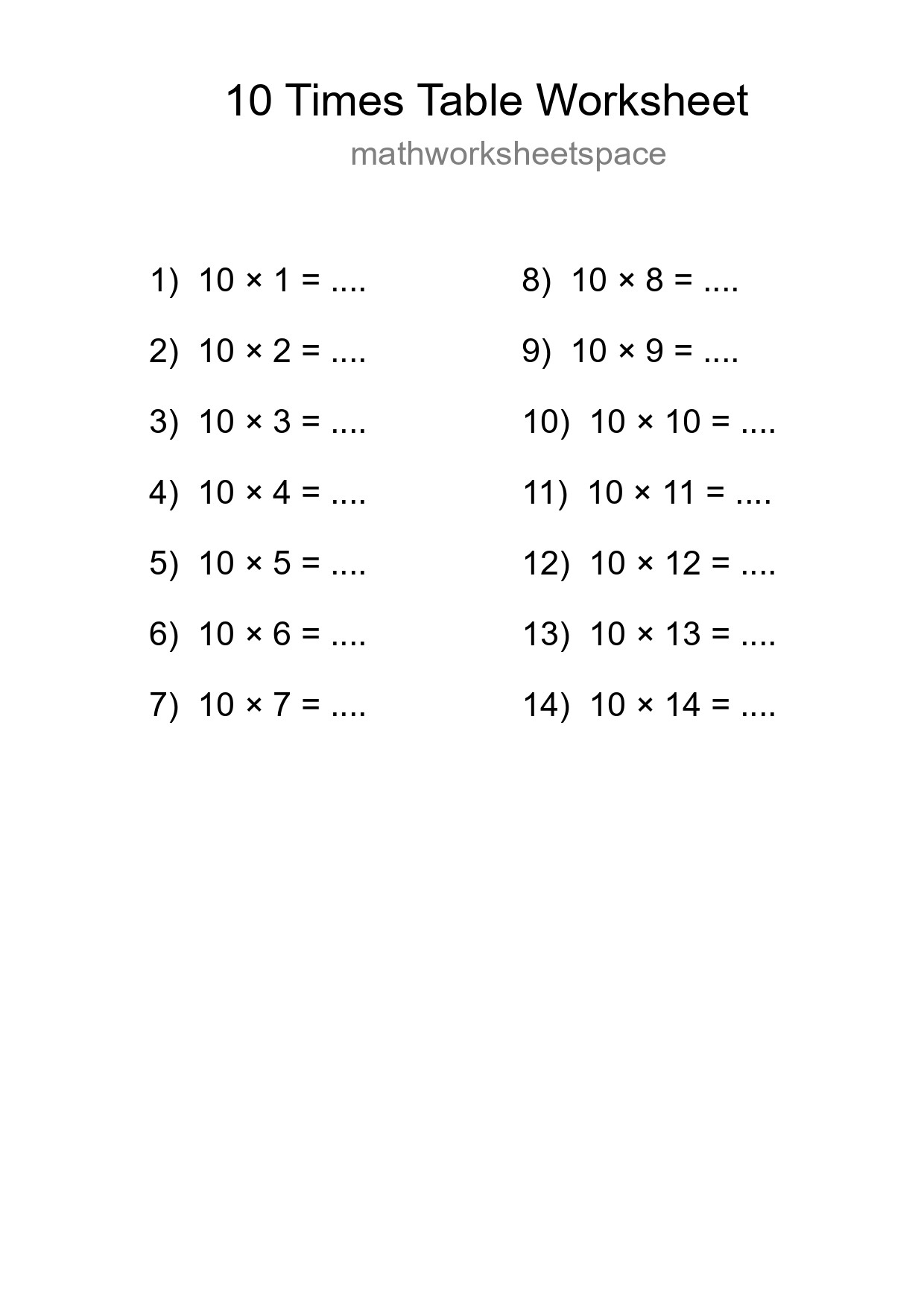 Grade 3 Multiplication Table 10 Practice - Part 139