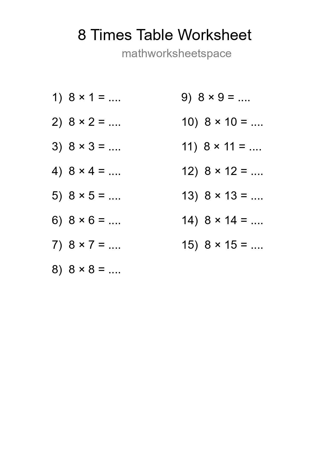 Grade 3 Multiplication Table 8 Practice - Part 149