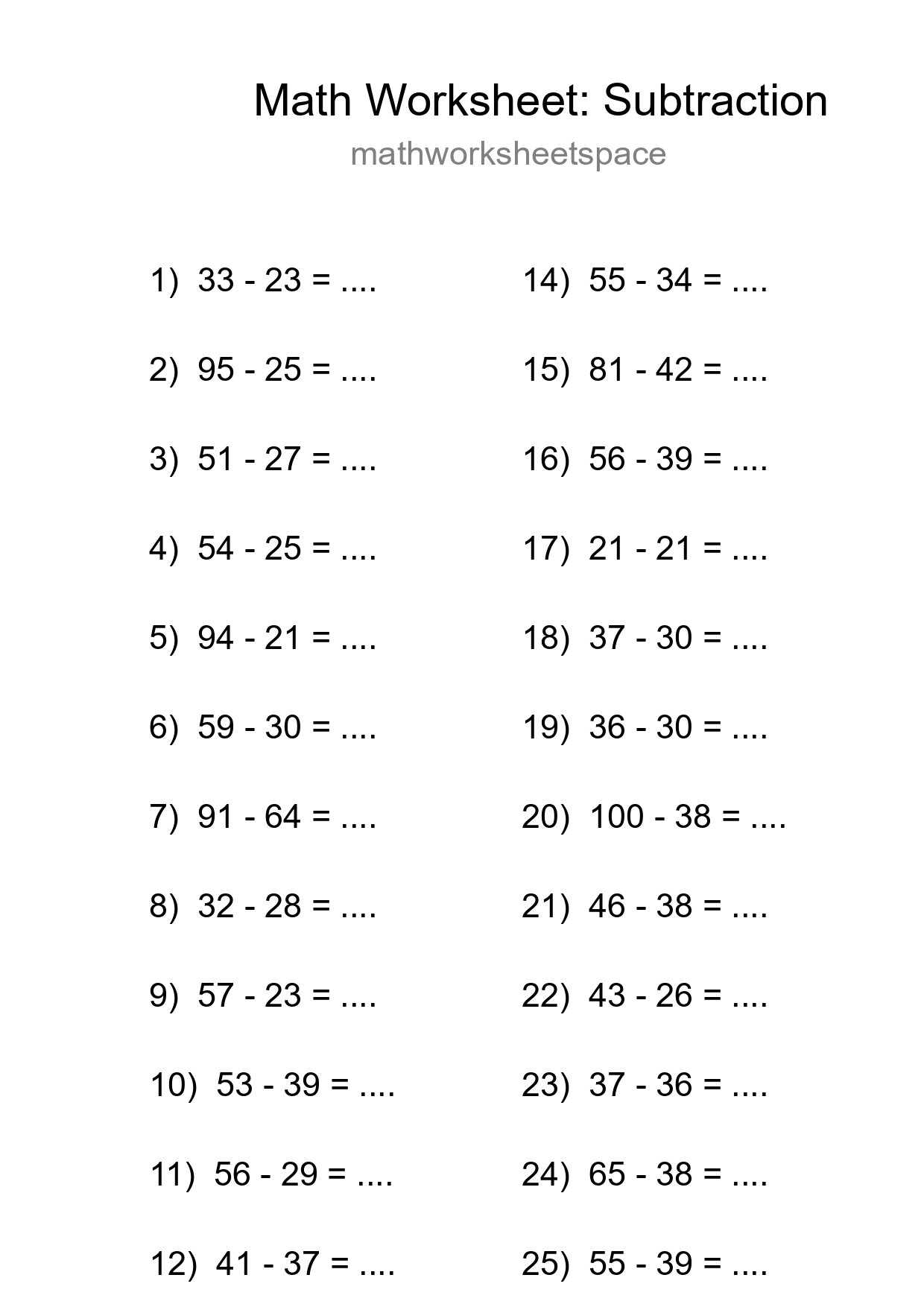 Grade 3 Subtraction Practice Worksheet (26 Problems) - Part 248