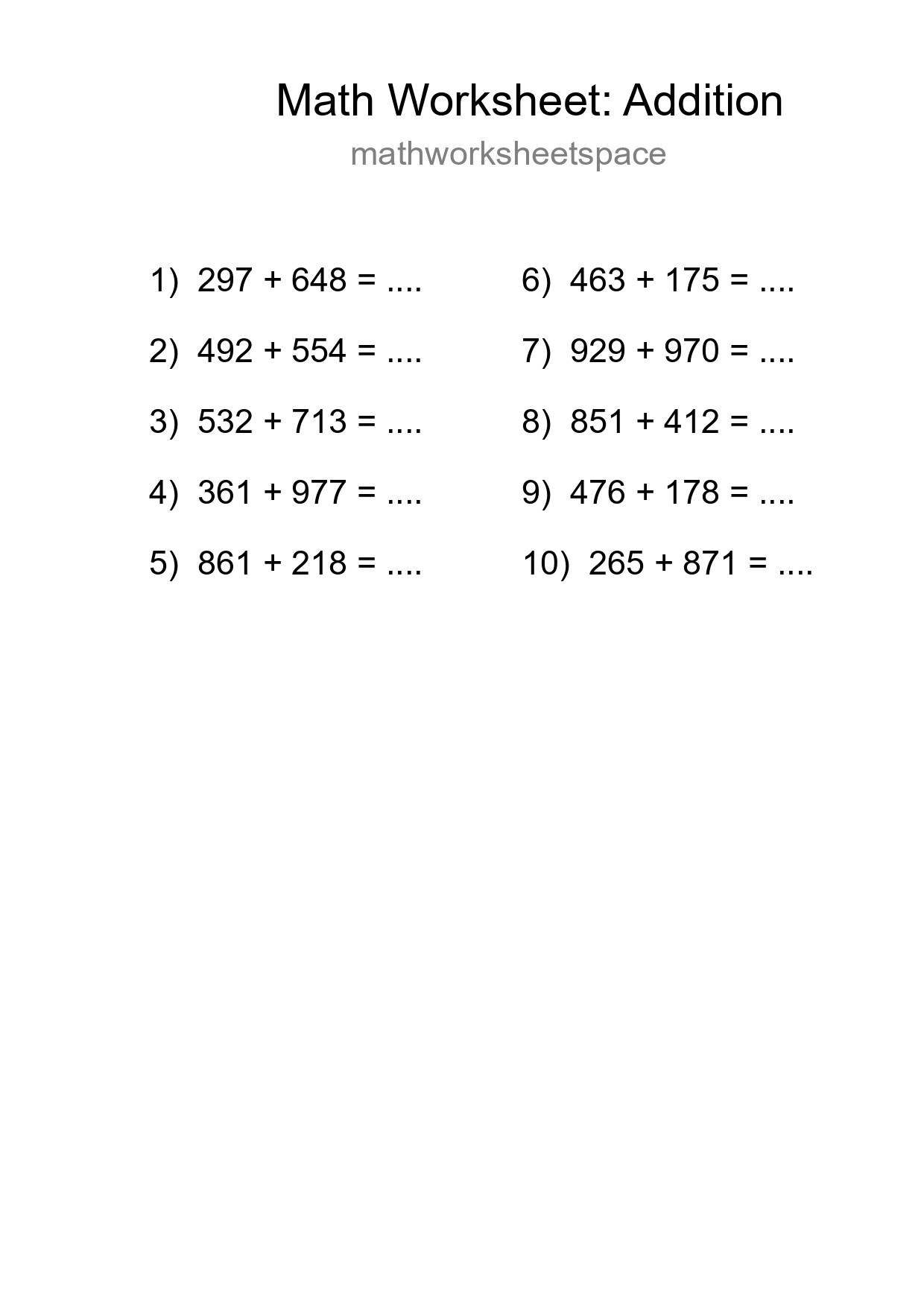 Grade 5 Addition Practice Worksheet (10 Problems) - Part 91