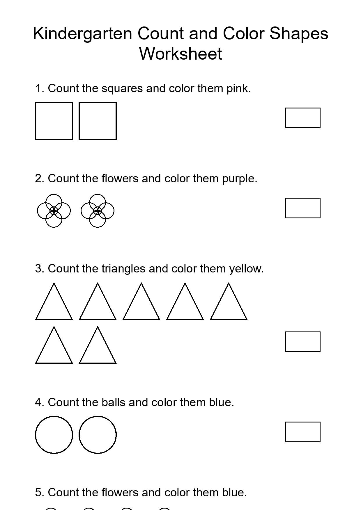Kindergarten Count and Color Shapes Worksheet