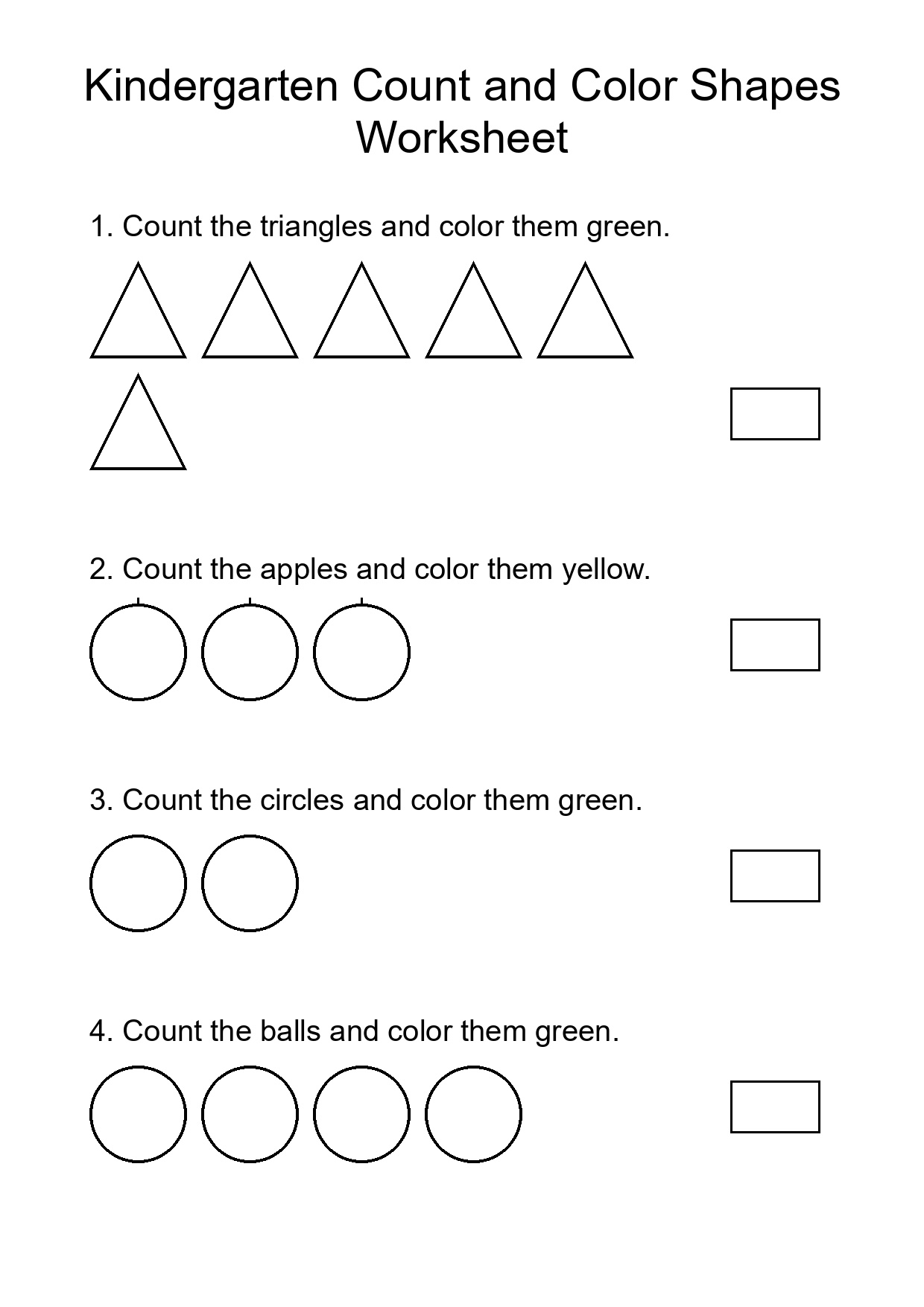 Kindergarten Count and Color Shapes Worksheet
