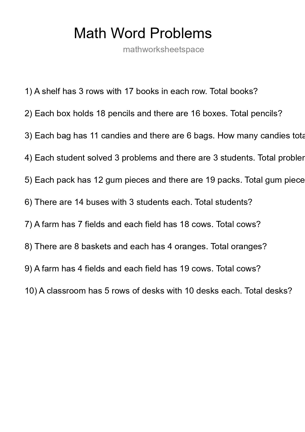 Math Word Problem Worksheet