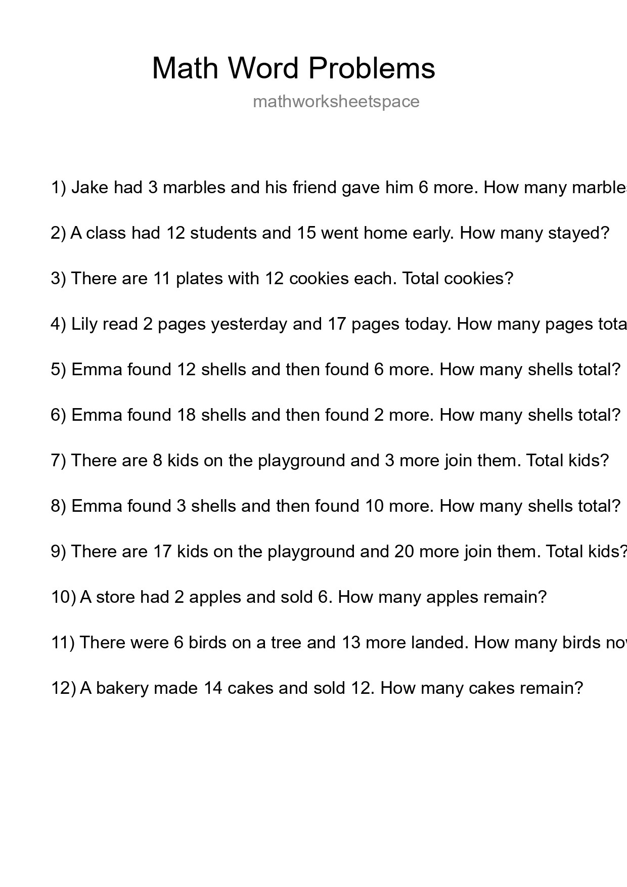 Math Word Problem Worksheet