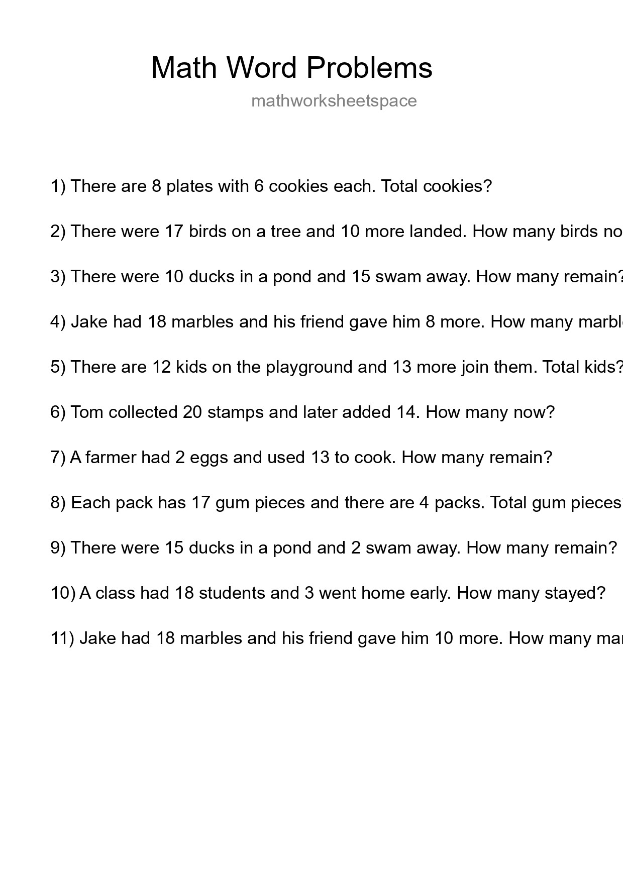 Math Word Problem Worksheet