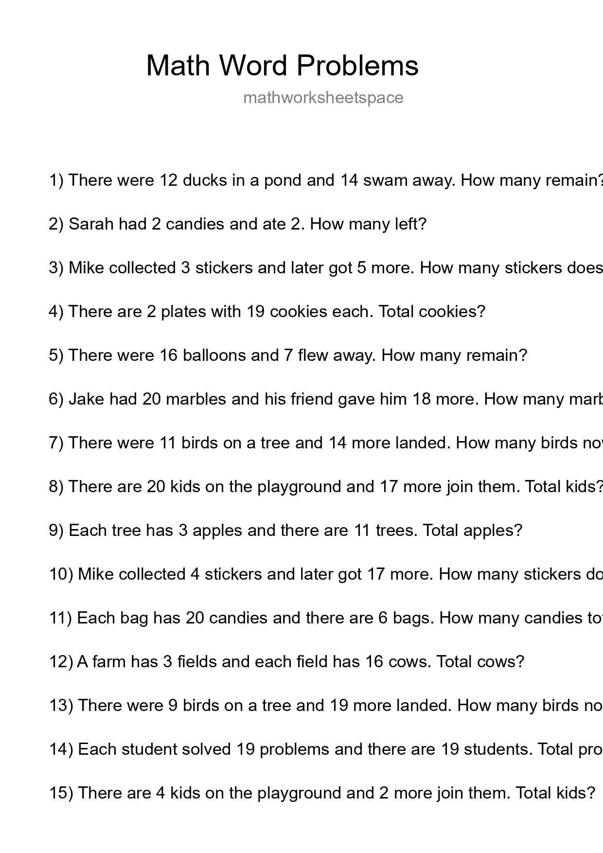 Math Word Problem Worksheet