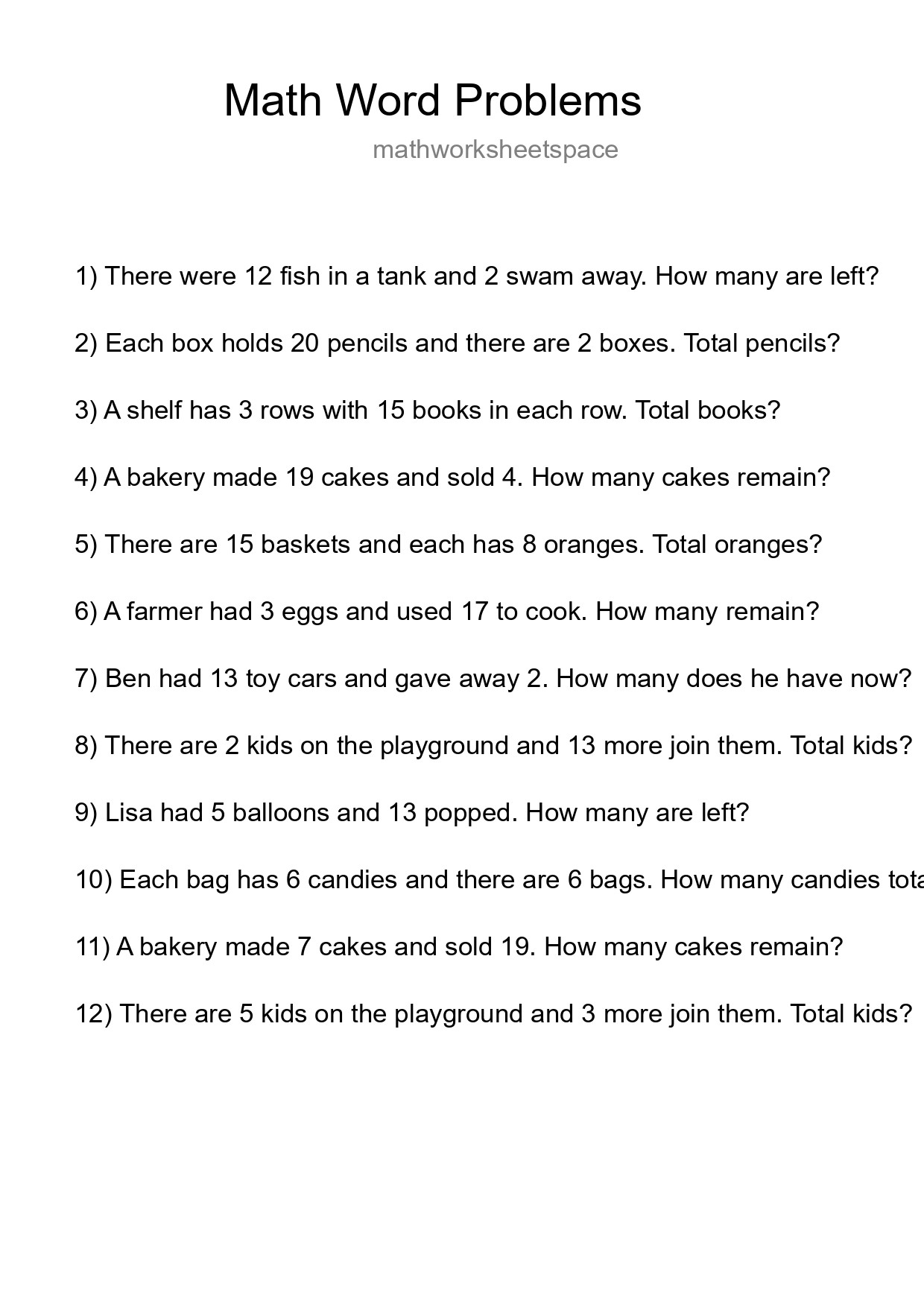 Math Word Problem Worksheet