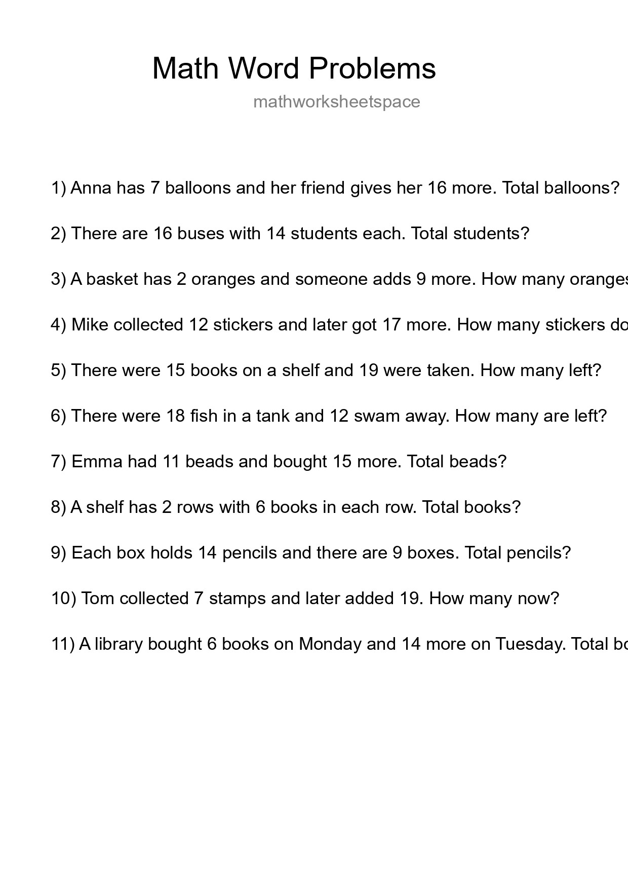 Math Word Problem Worksheet