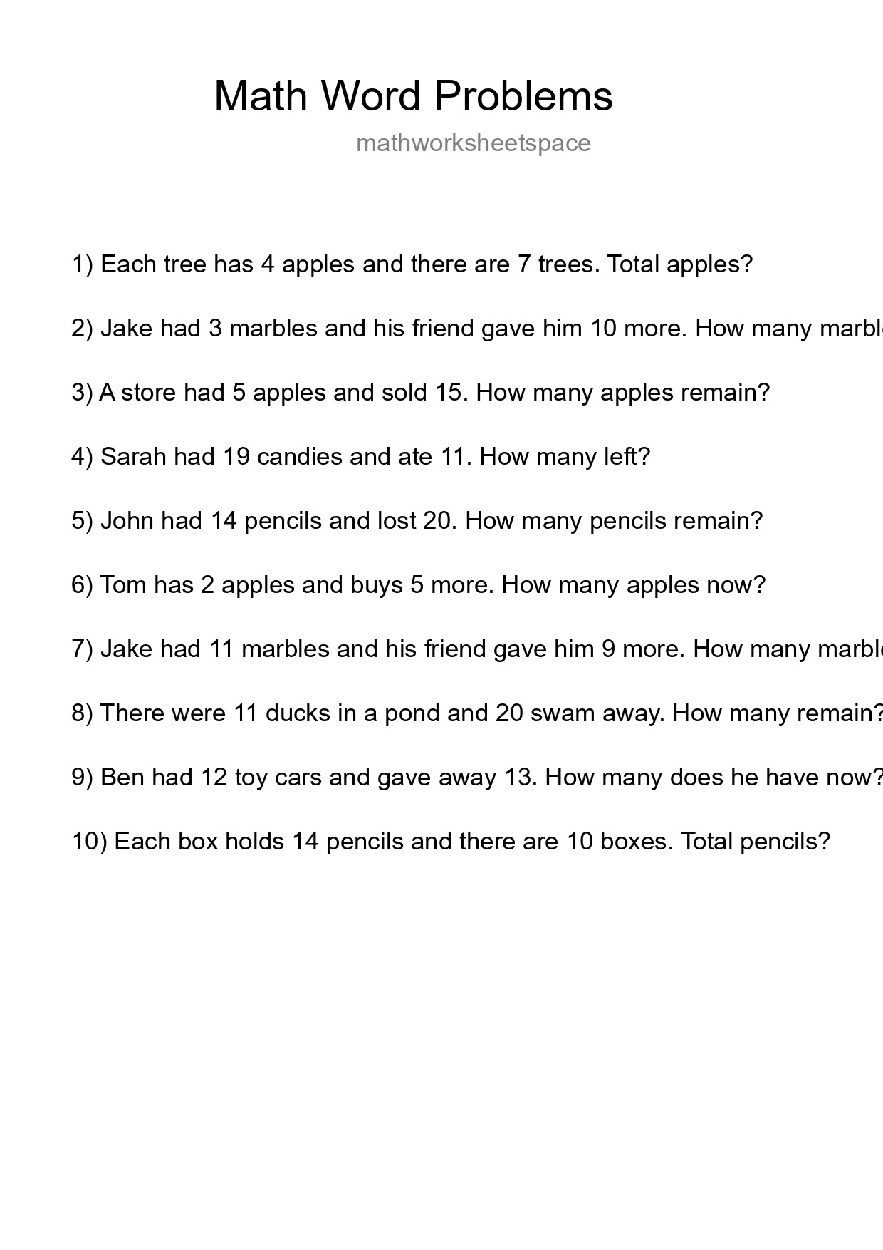 Math Word Problem Worksheet