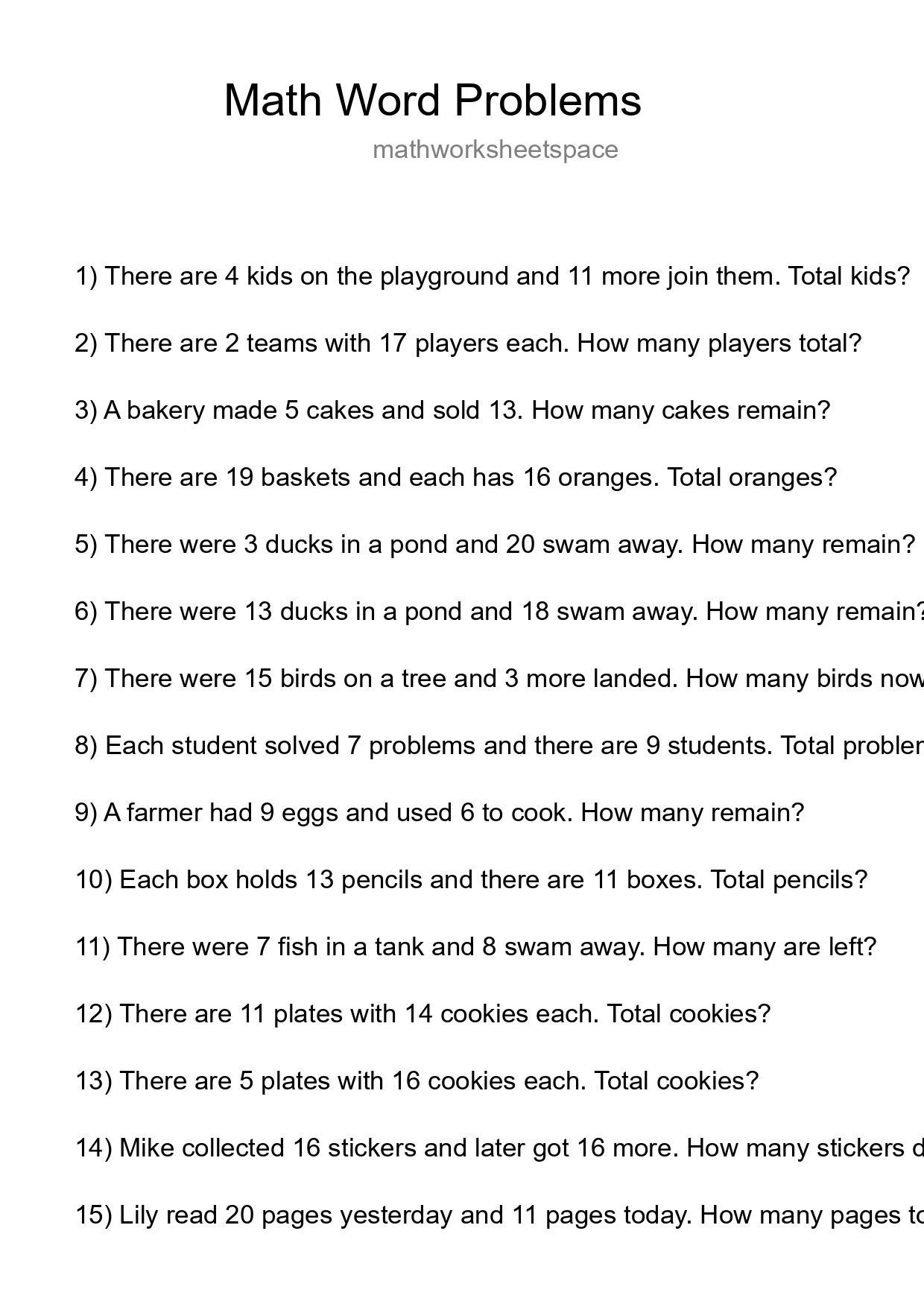 Math Word Problem Worksheet