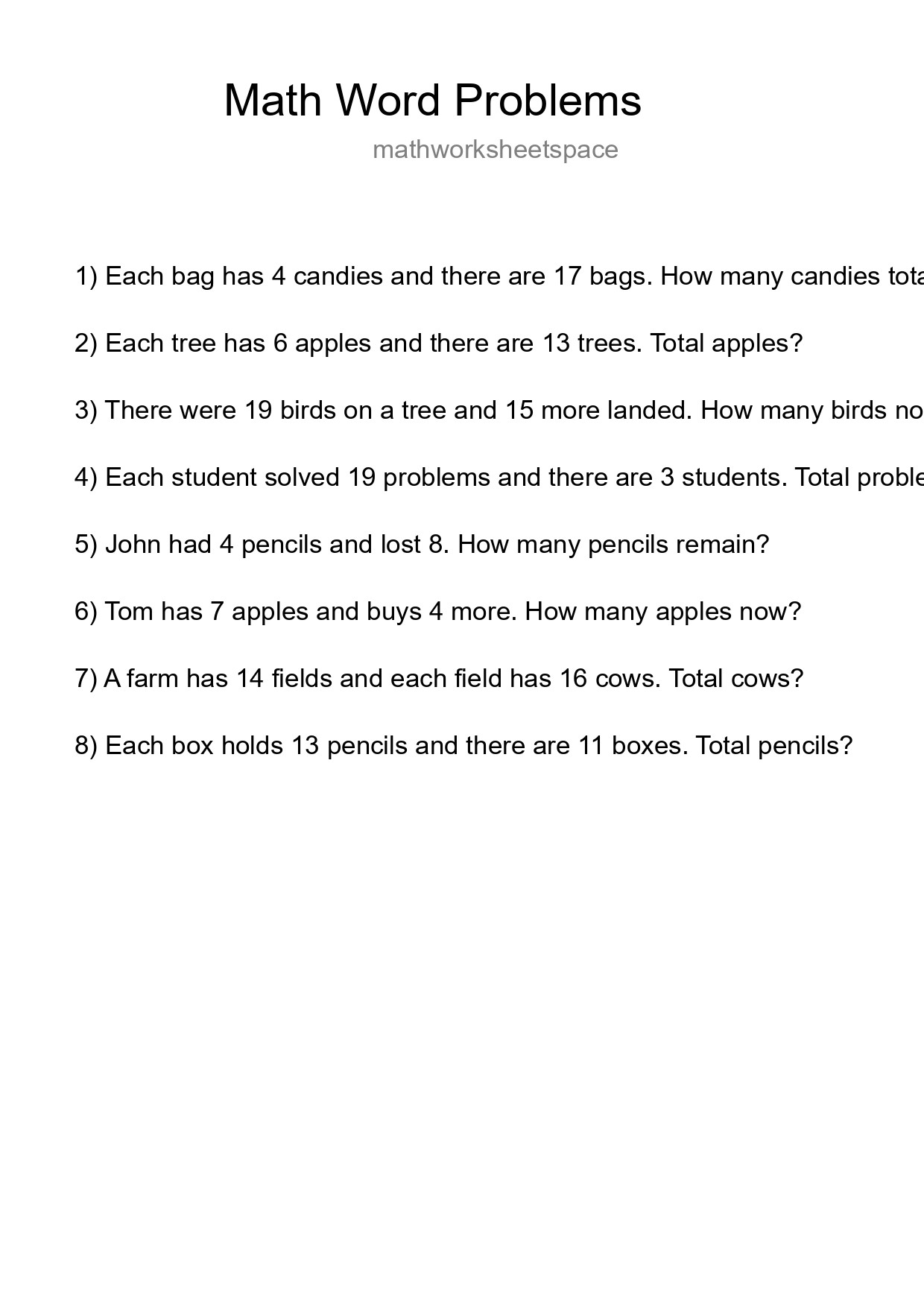 Math Word Problem Worksheet