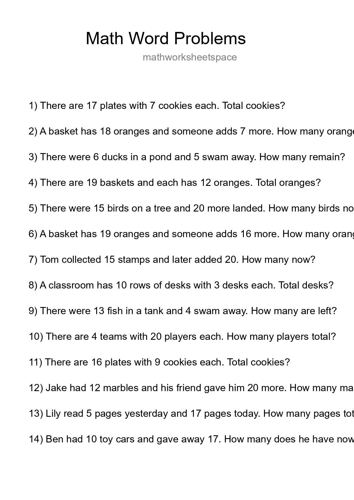 Math Word Problem Worksheet