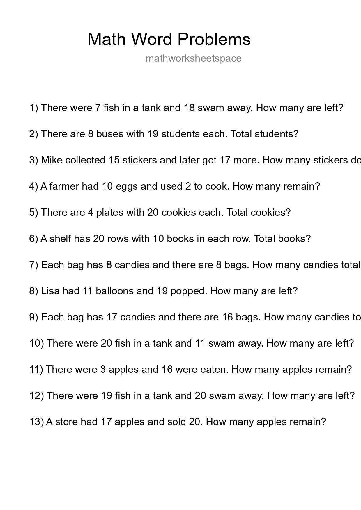 Math Word Problem Worksheet