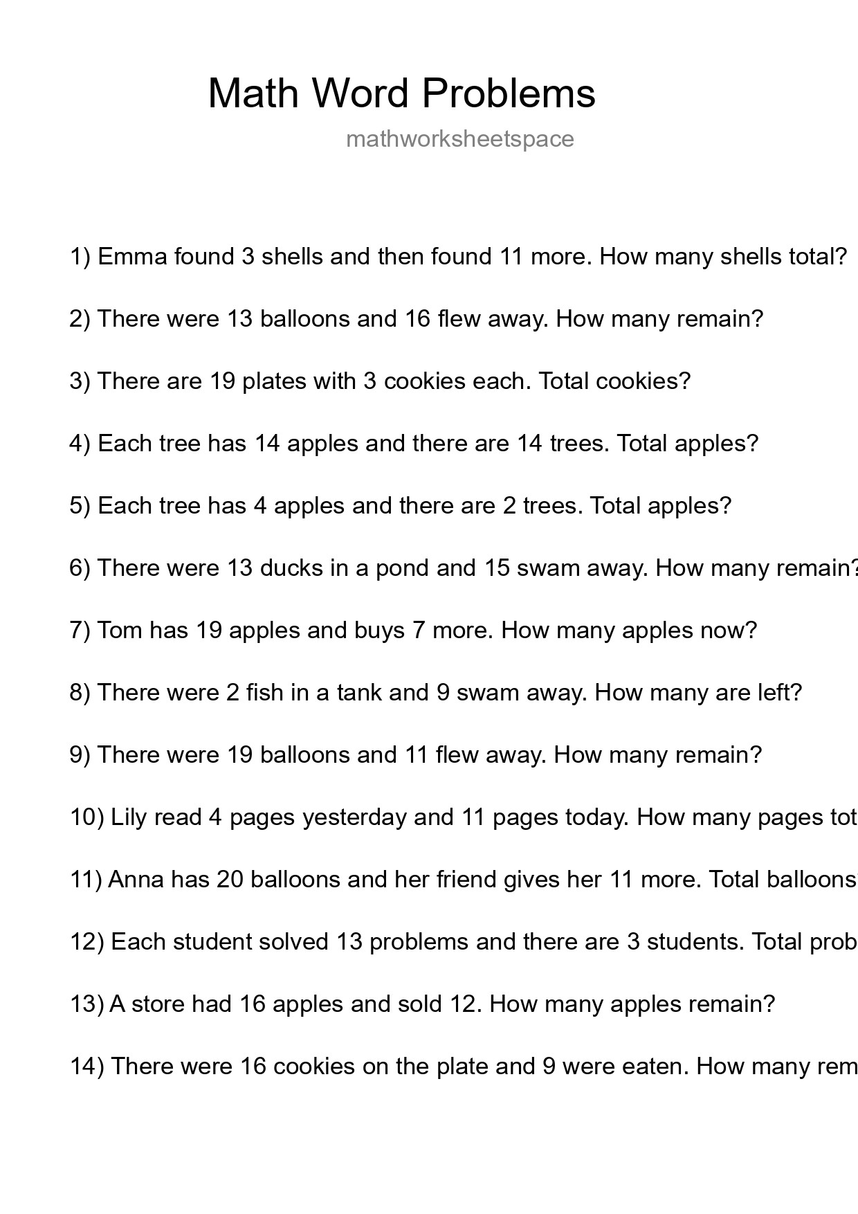 Math Word Problem Worksheet