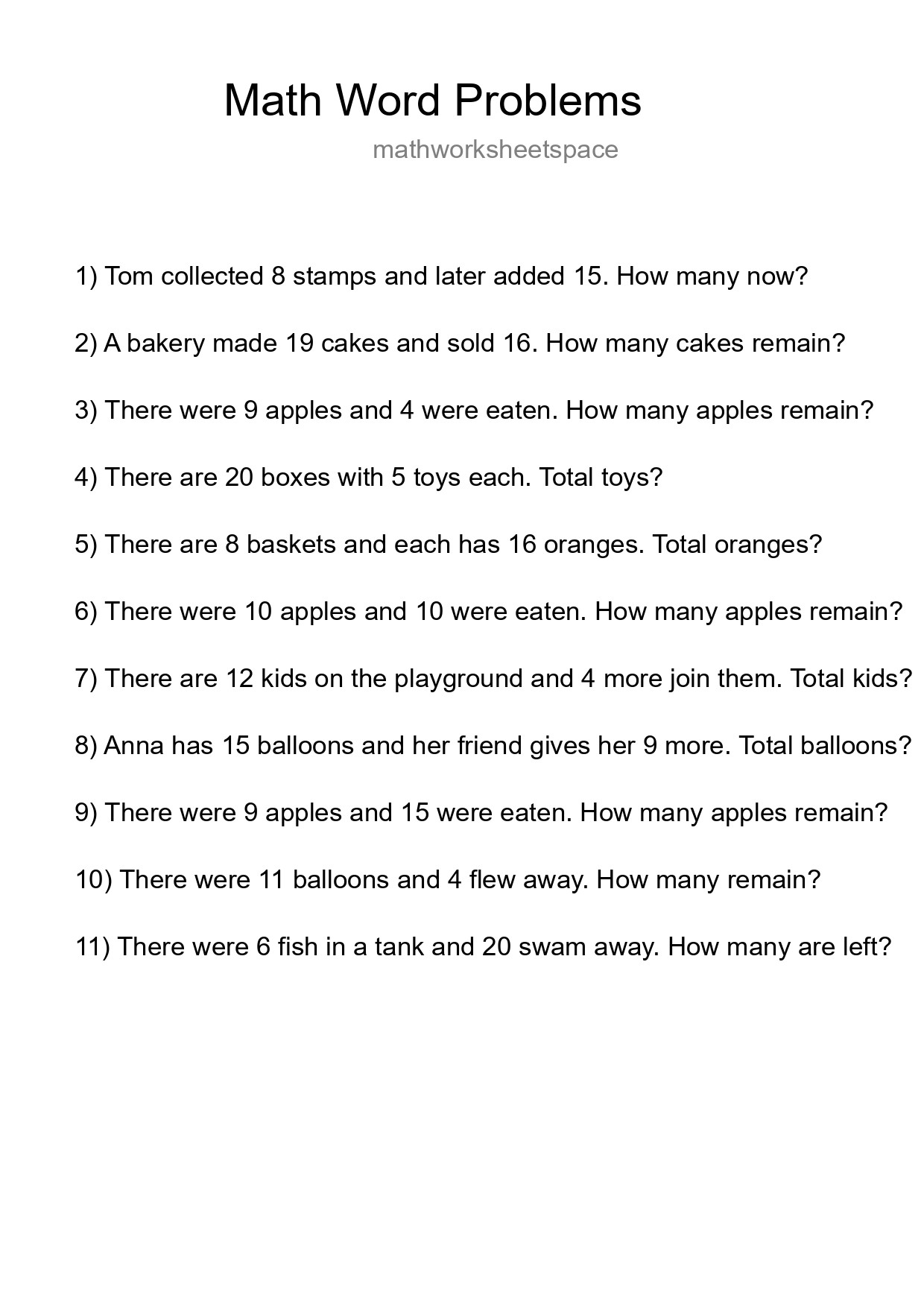 Math Word Problem Worksheet