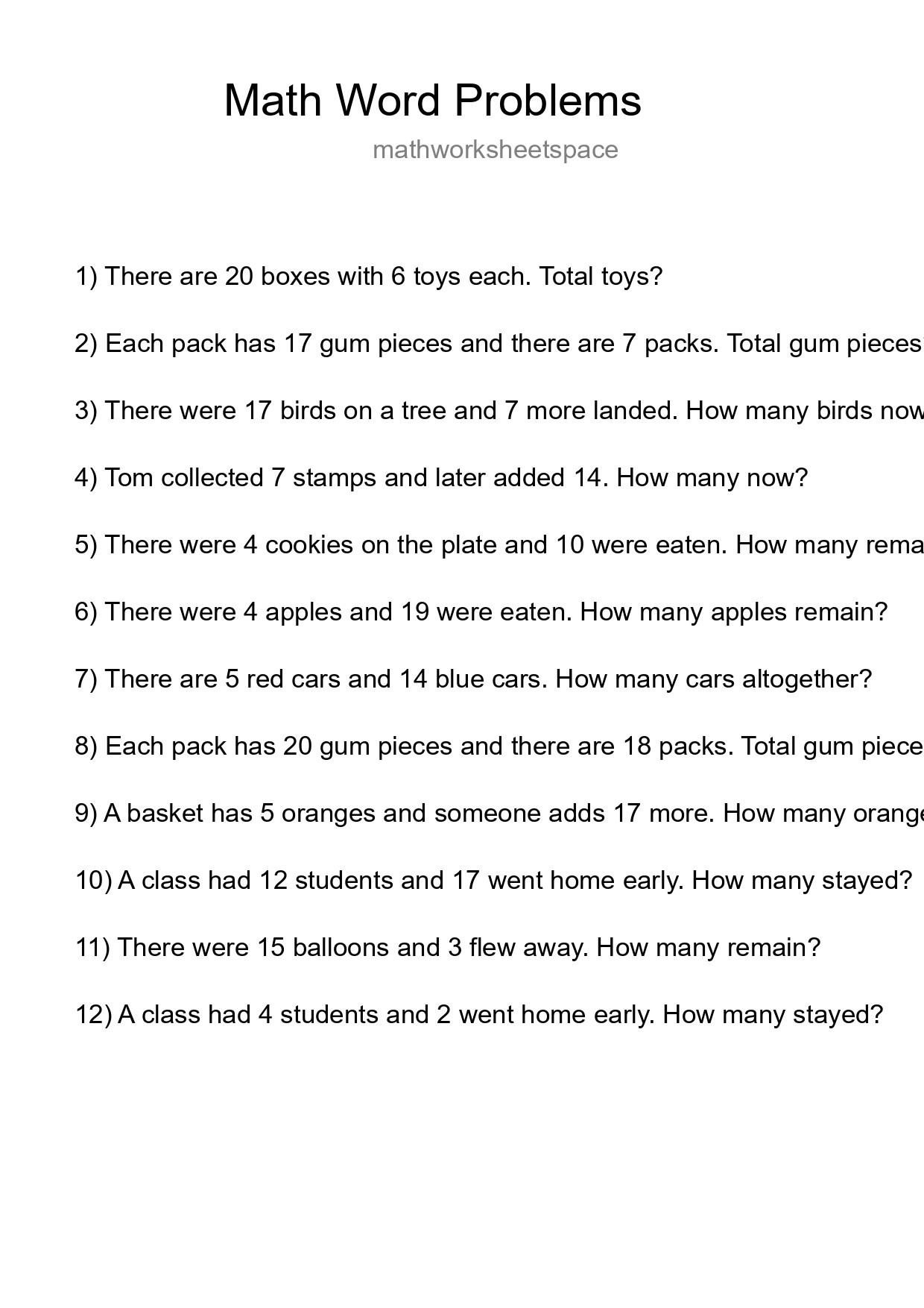 Math Word Problem Worksheet