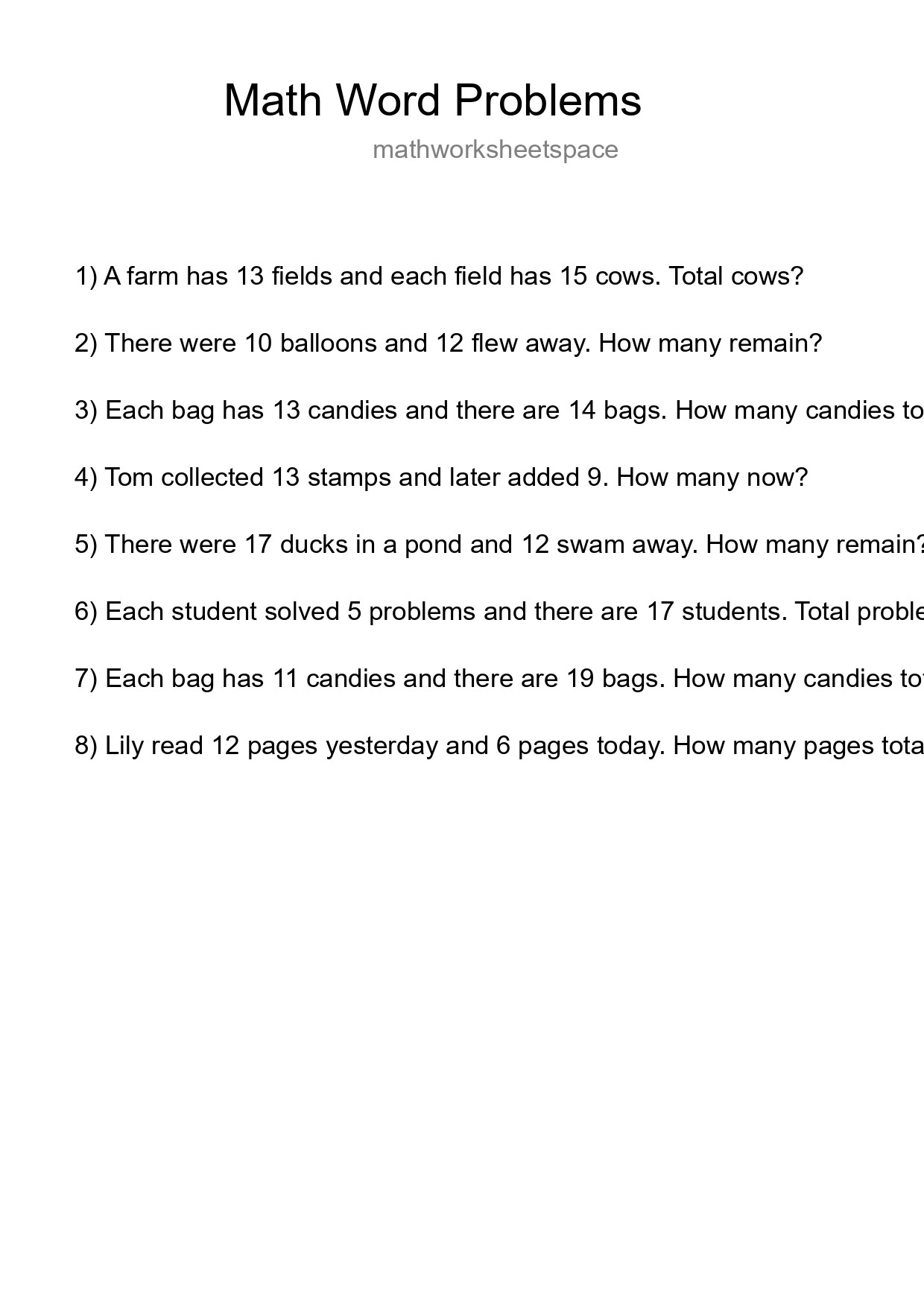 Math Word Problem Worksheet