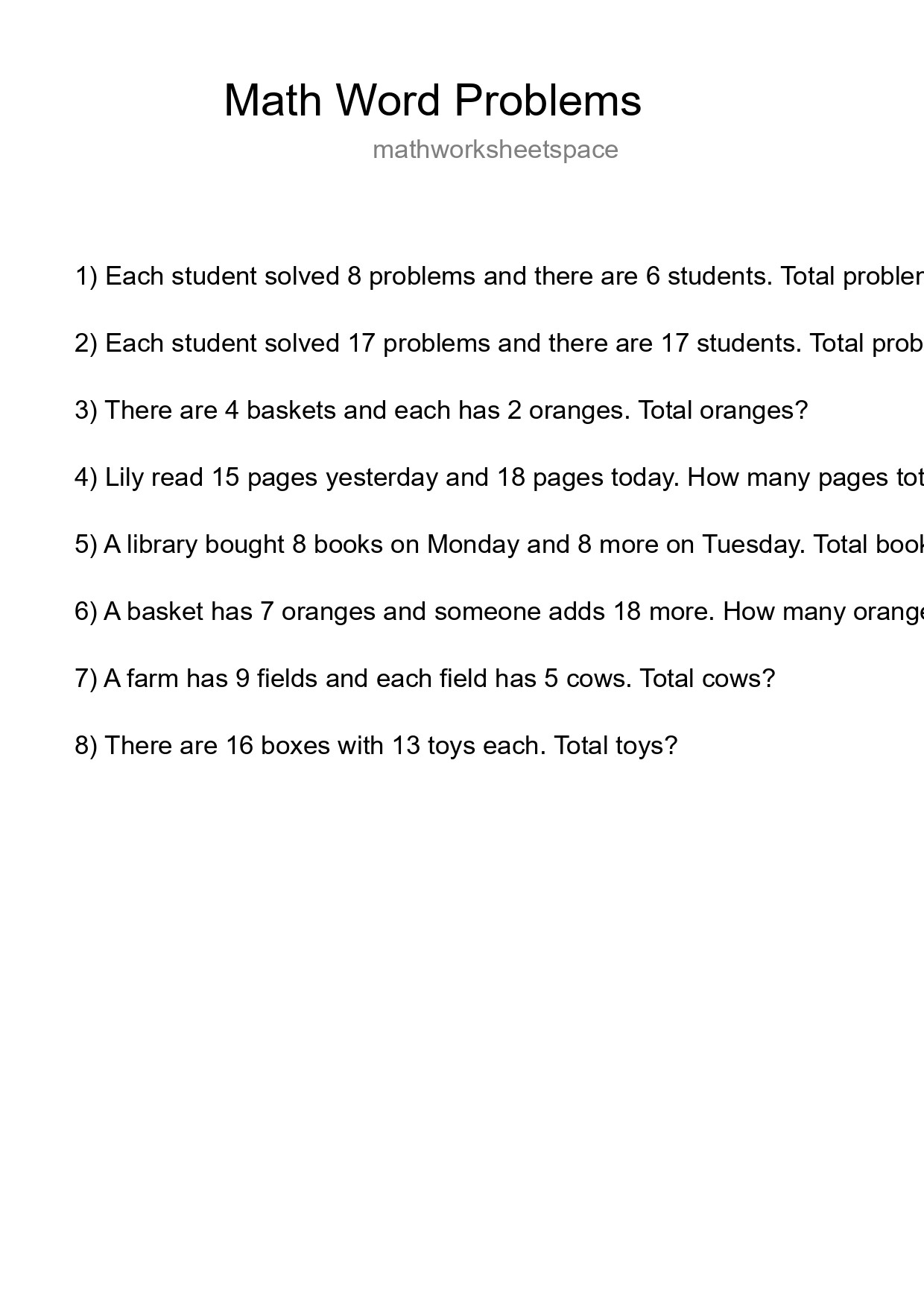 Math Word Problem Worksheet