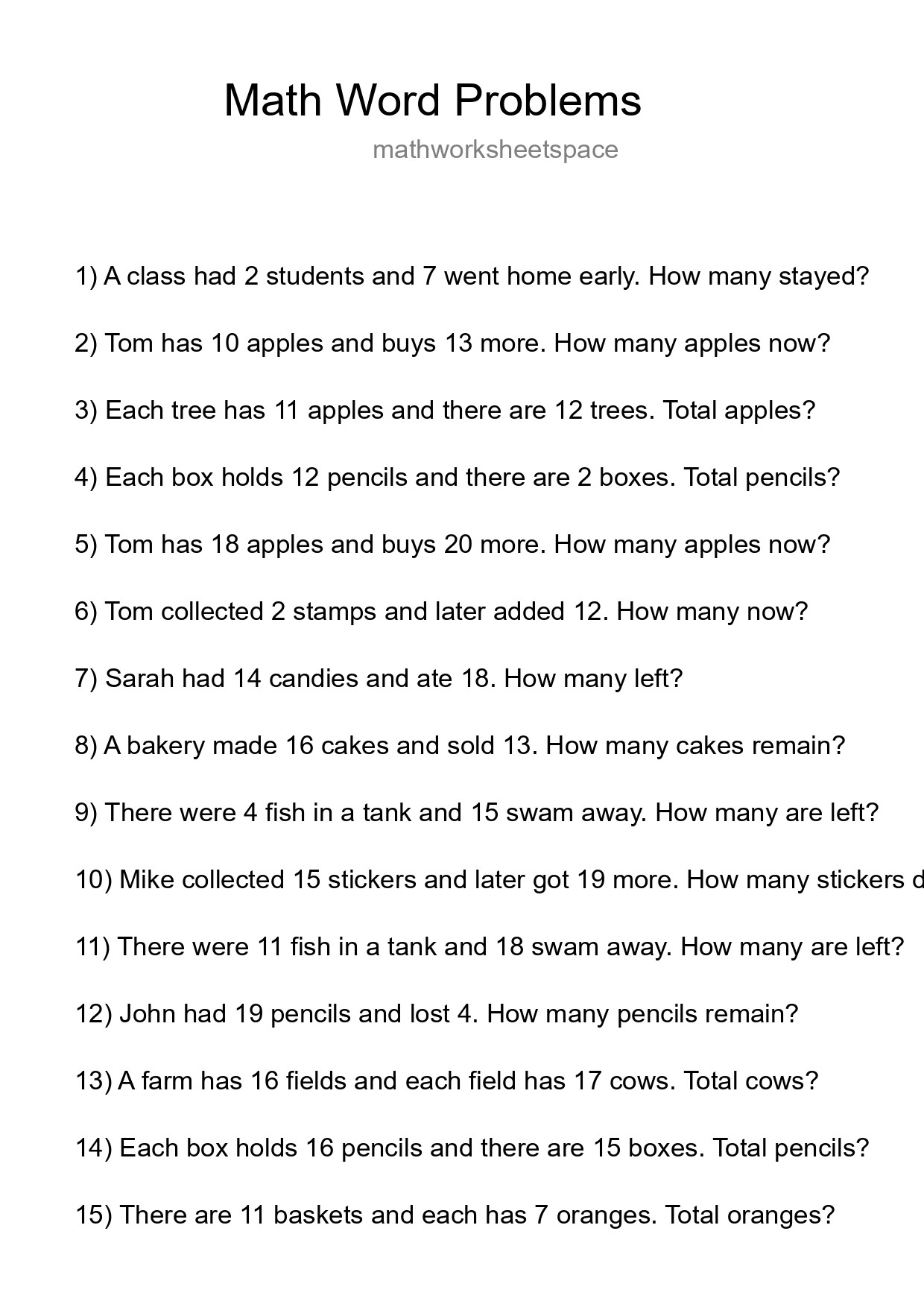 Math Word Problem Worksheet
