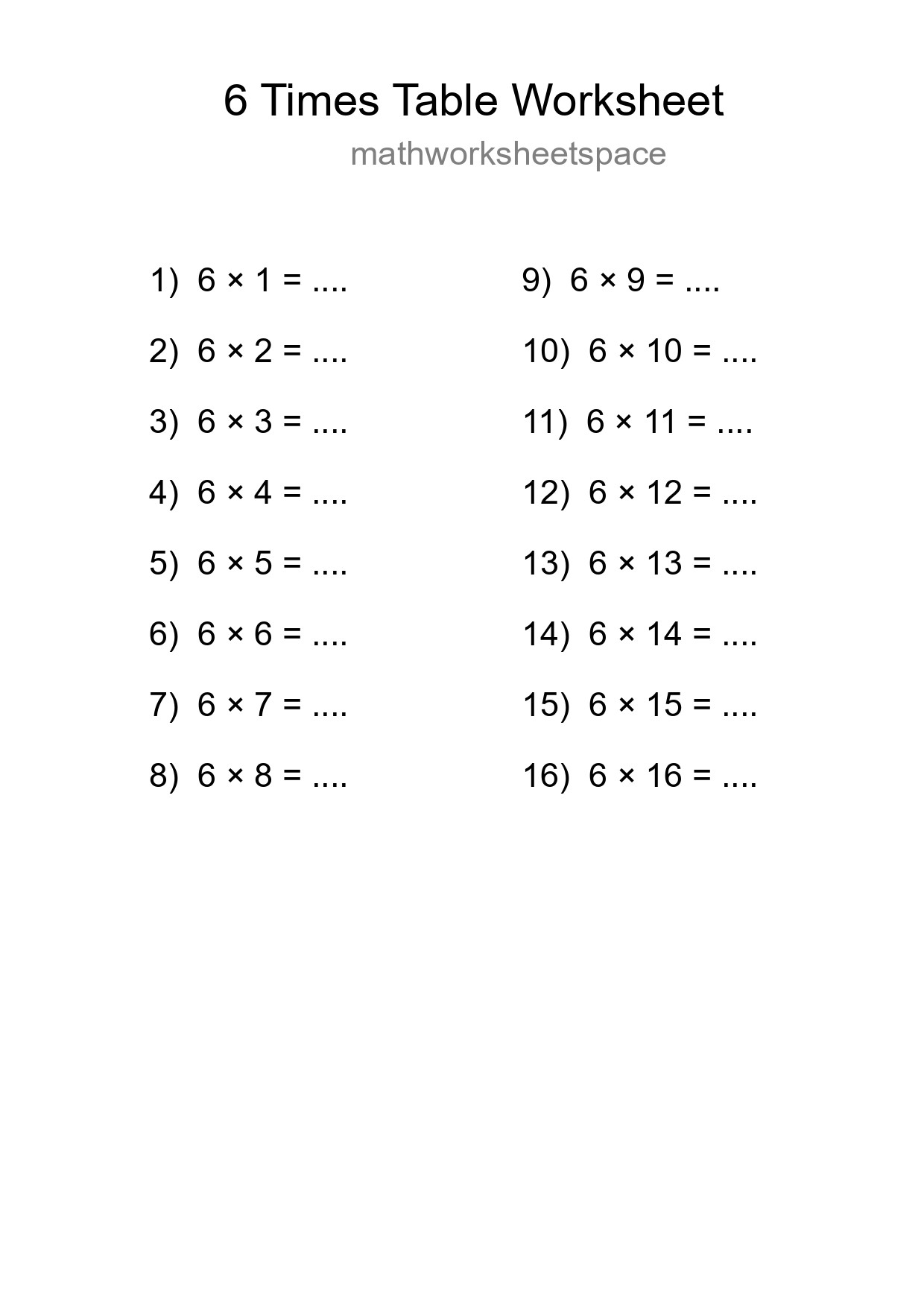Printable 6 Times Table Worksheet For Grade 3 - Part 159