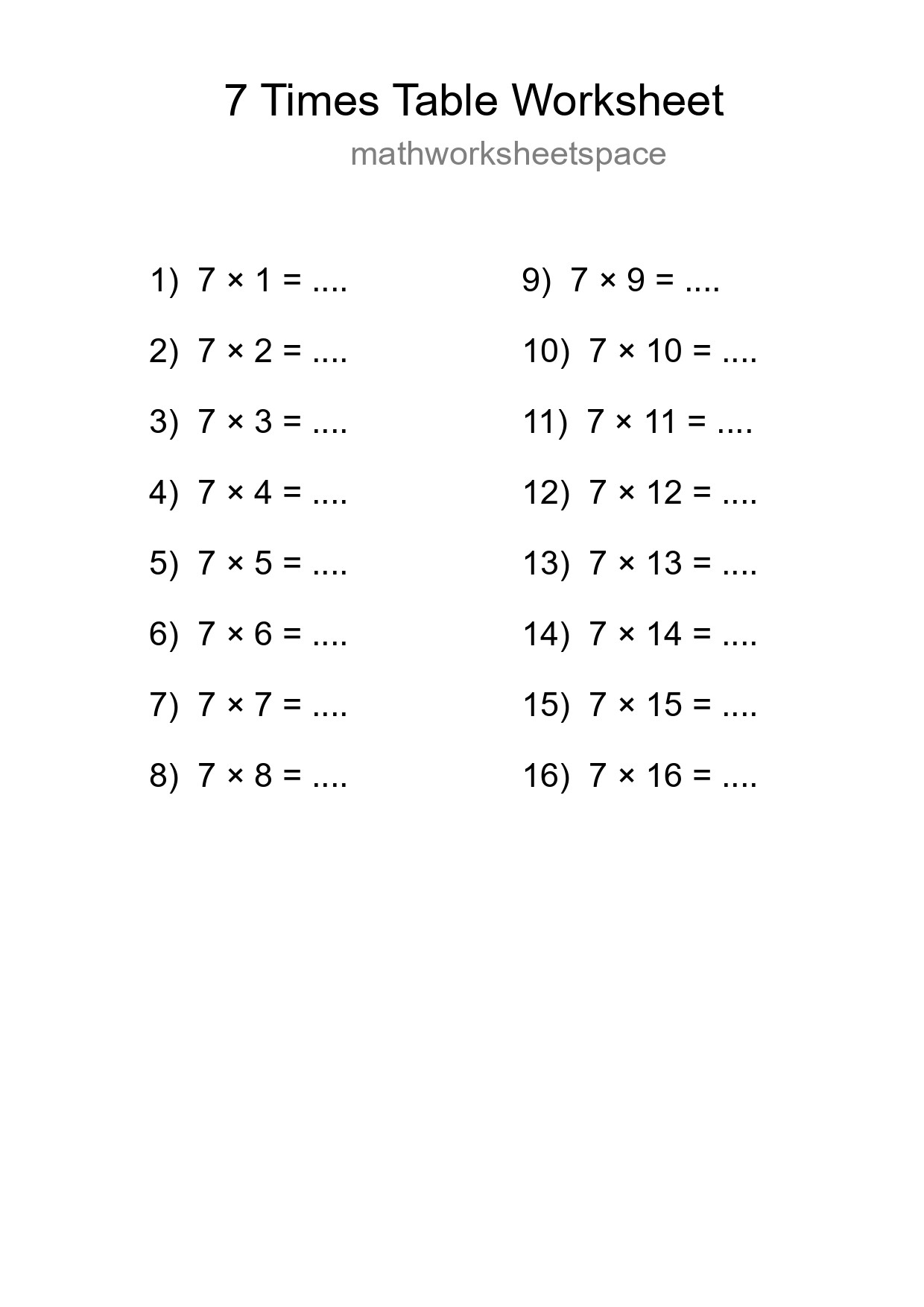 Printable 7 Times Table Worksheet For Grade 3 - Part 109