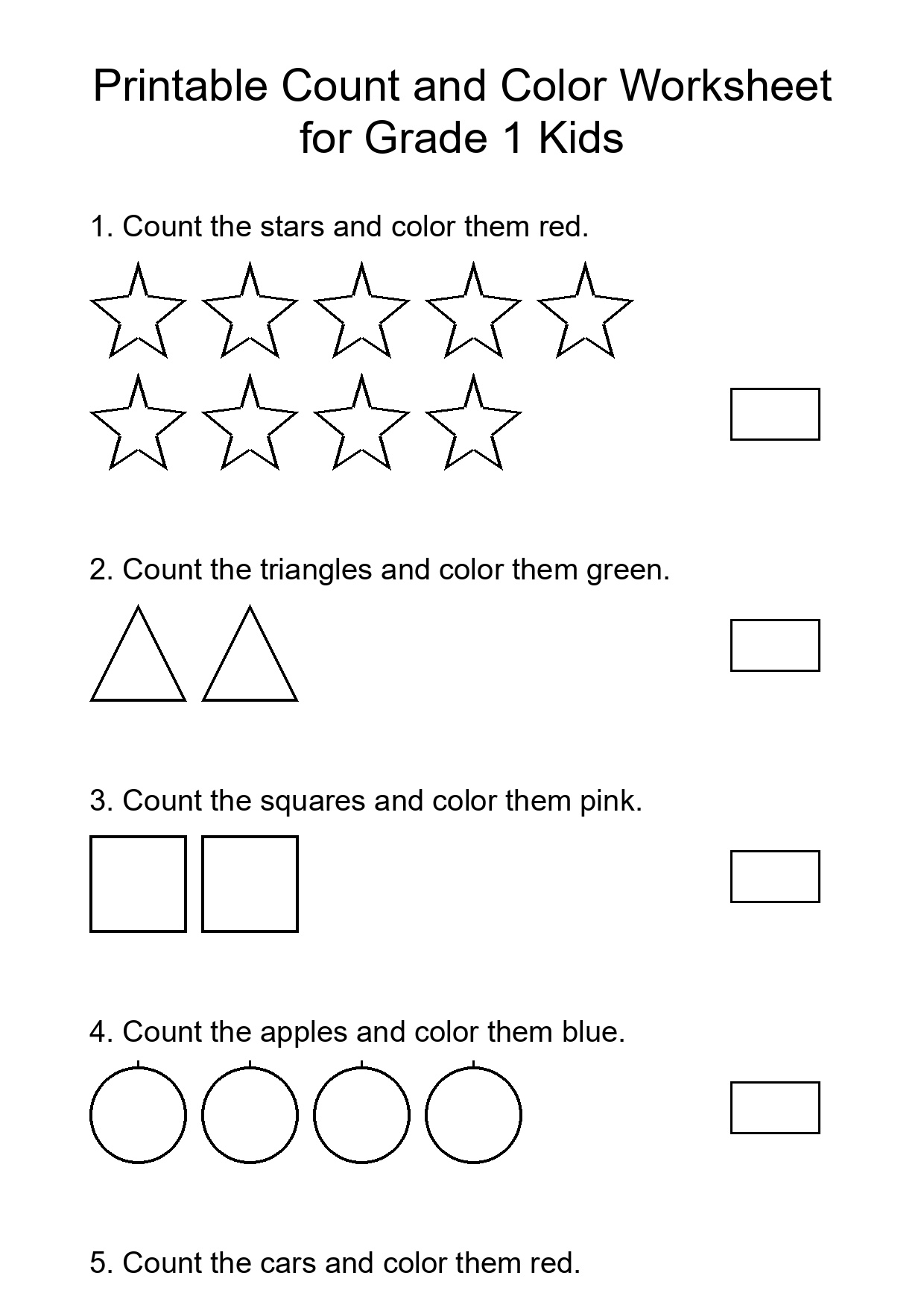 Printable Count and Color Worksheet for Grade 1 Kids