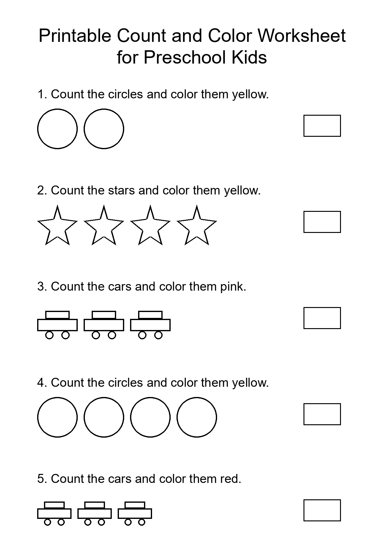 Printable Count and Color Worksheet for Preschool Kids