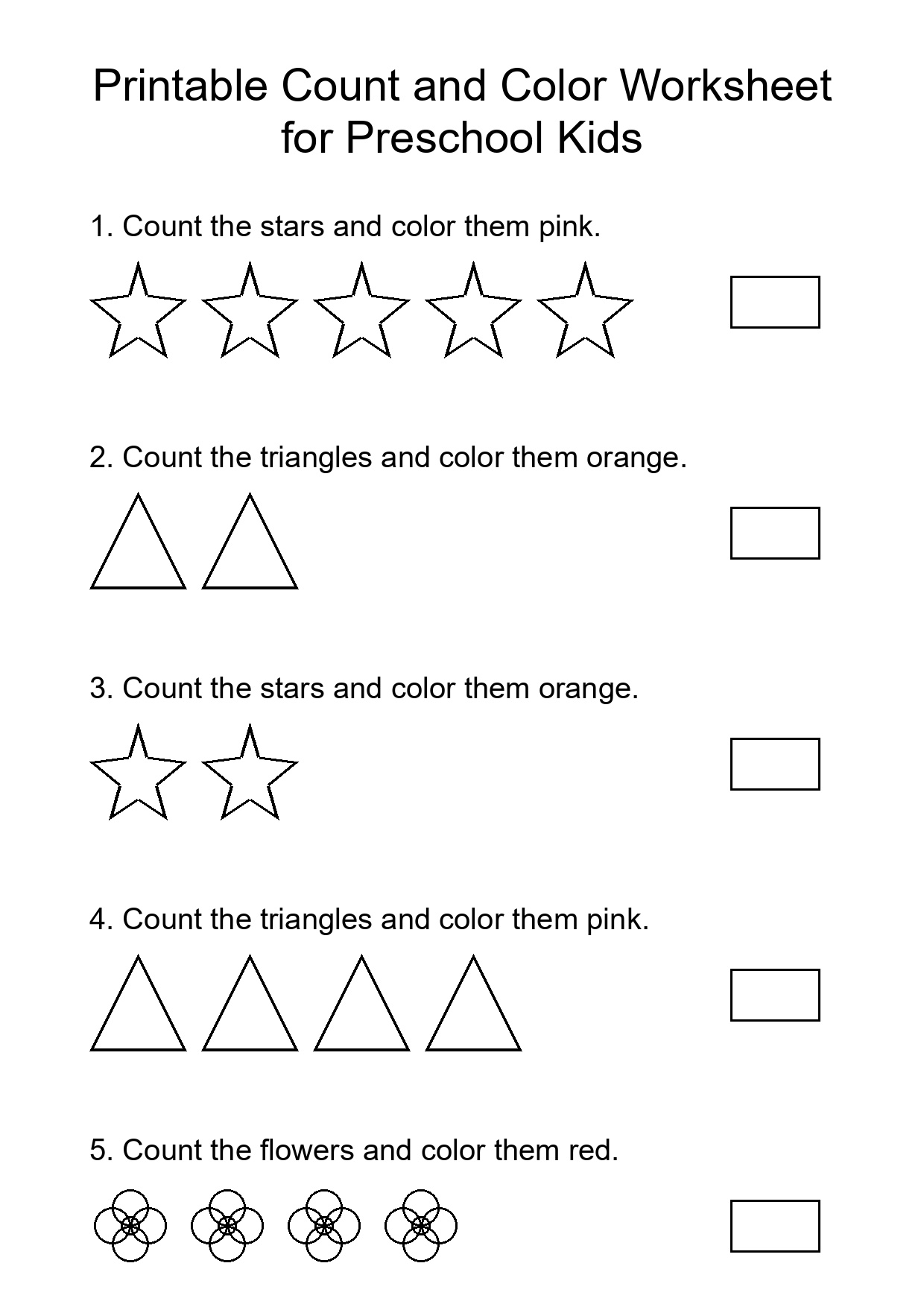 Printable Count and Color Worksheet for Preschool Kids