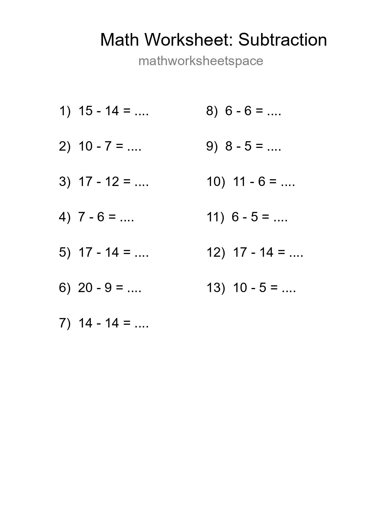 Printable Free 13 Subtraction Math Worksheet For Grade 2 - Part 48