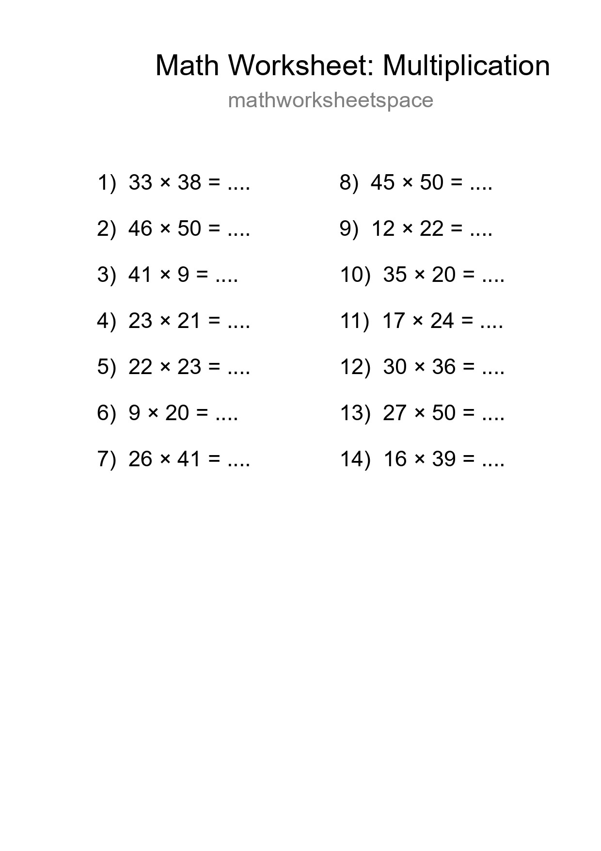 Printable Free 14 Multiplication Math Worksheet For Grade 2 - Part 197