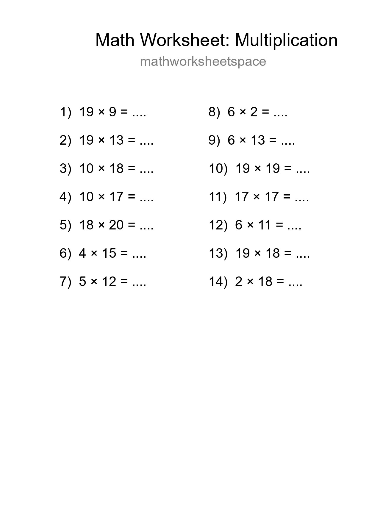 Printable Free 14 Multiplication Math Worksheet For Grade 2 - Part 37
