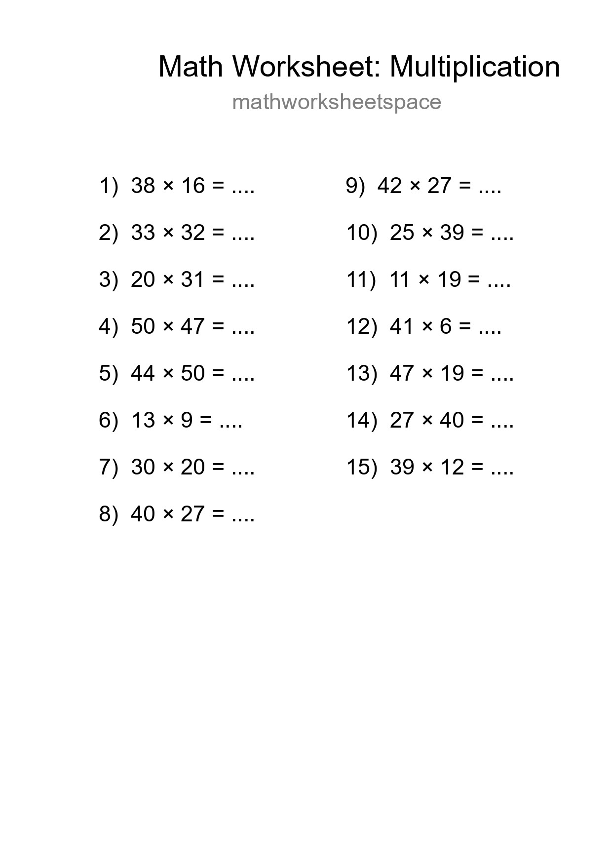 Printable Free 15 Multiplication Math Worksheet For Grade 2 - Part 157