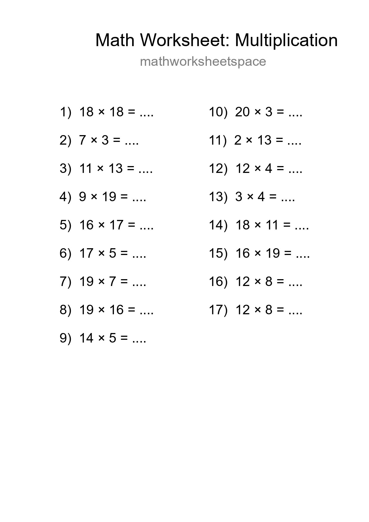 Printable Free 17 Multiplication Math Worksheet For Grade 2 - Part 257