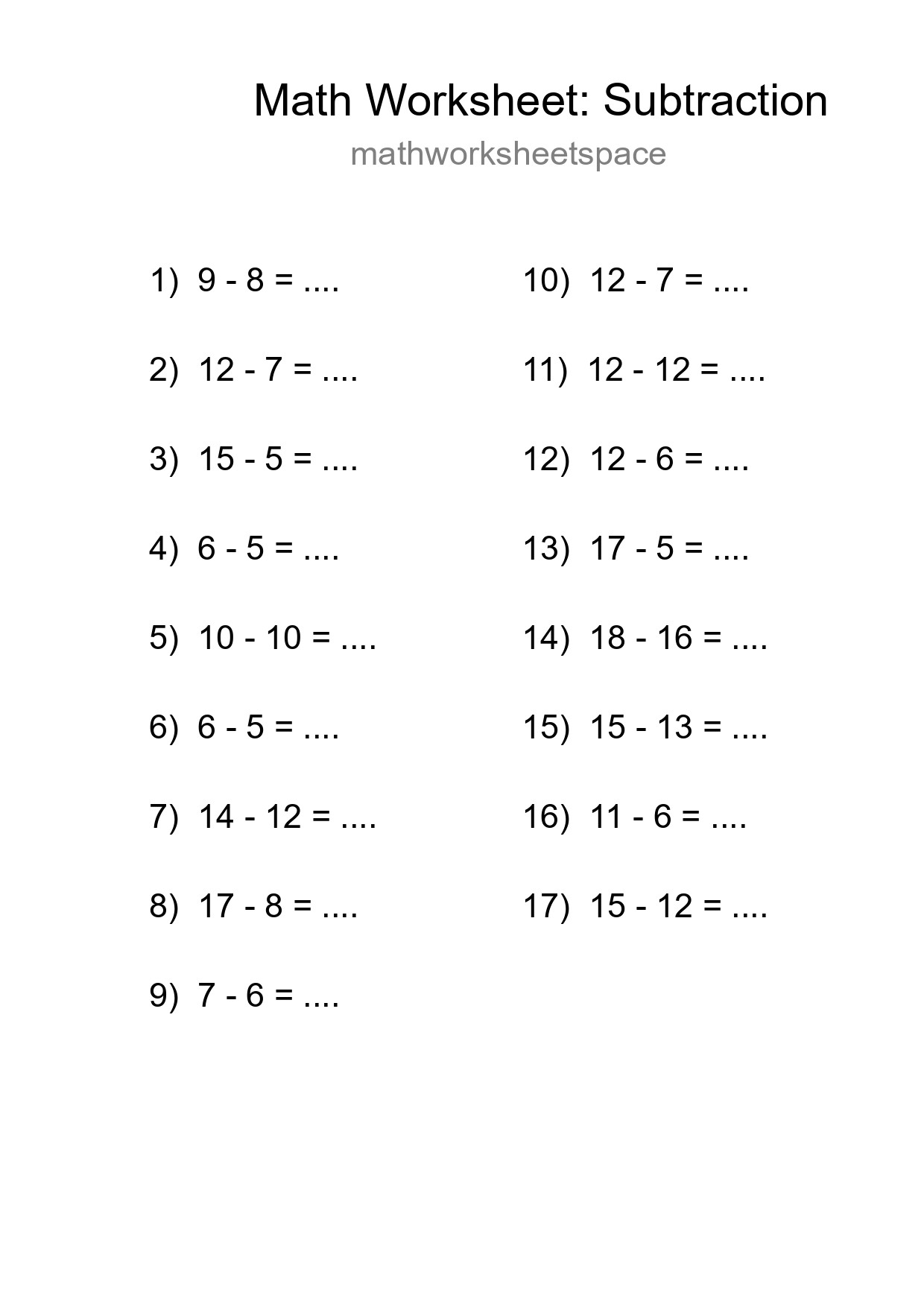 Printable Free 17 Subtraction Math Worksheet For Grade 2 - Part 208