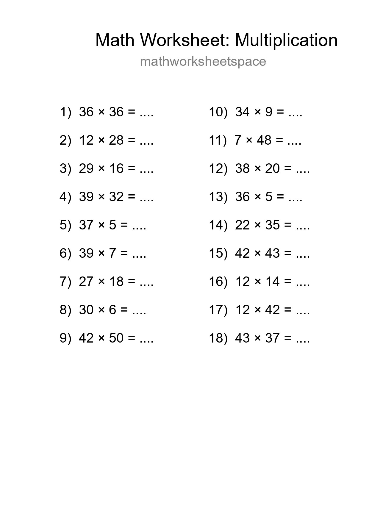 Printable Free 18 Multiplication Math Worksheet For Grade 2 - Part 147
