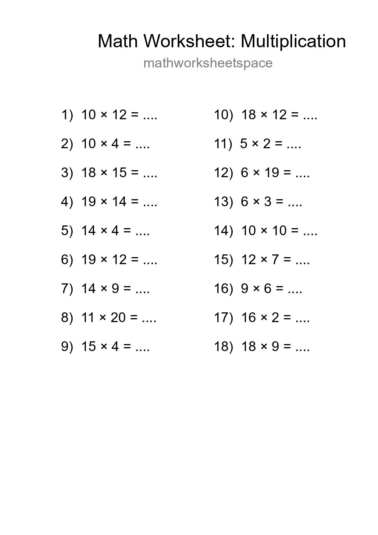 Printable Free 18 Multiplication Math Worksheet For Grade 2 - Part 237