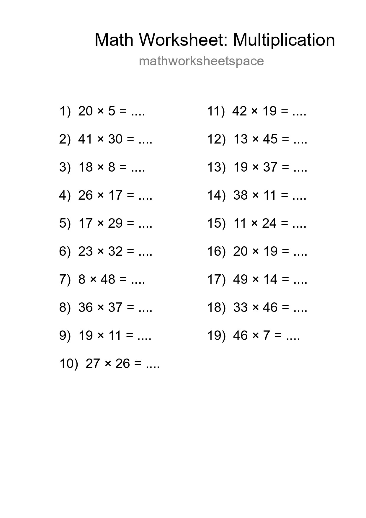 Printable Free 19 Multiplication Math Worksheet For Grade 2 - Part 137