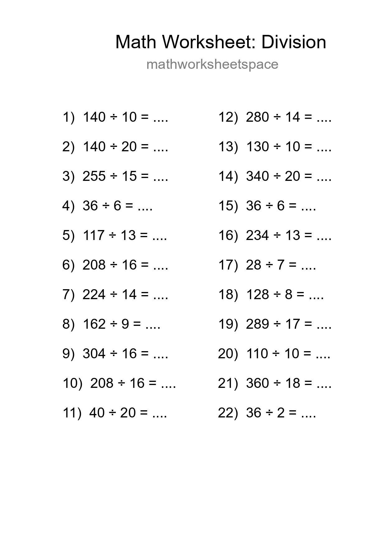 Printable Free 22 Division Math Worksheet For Grade 2 - Part 114