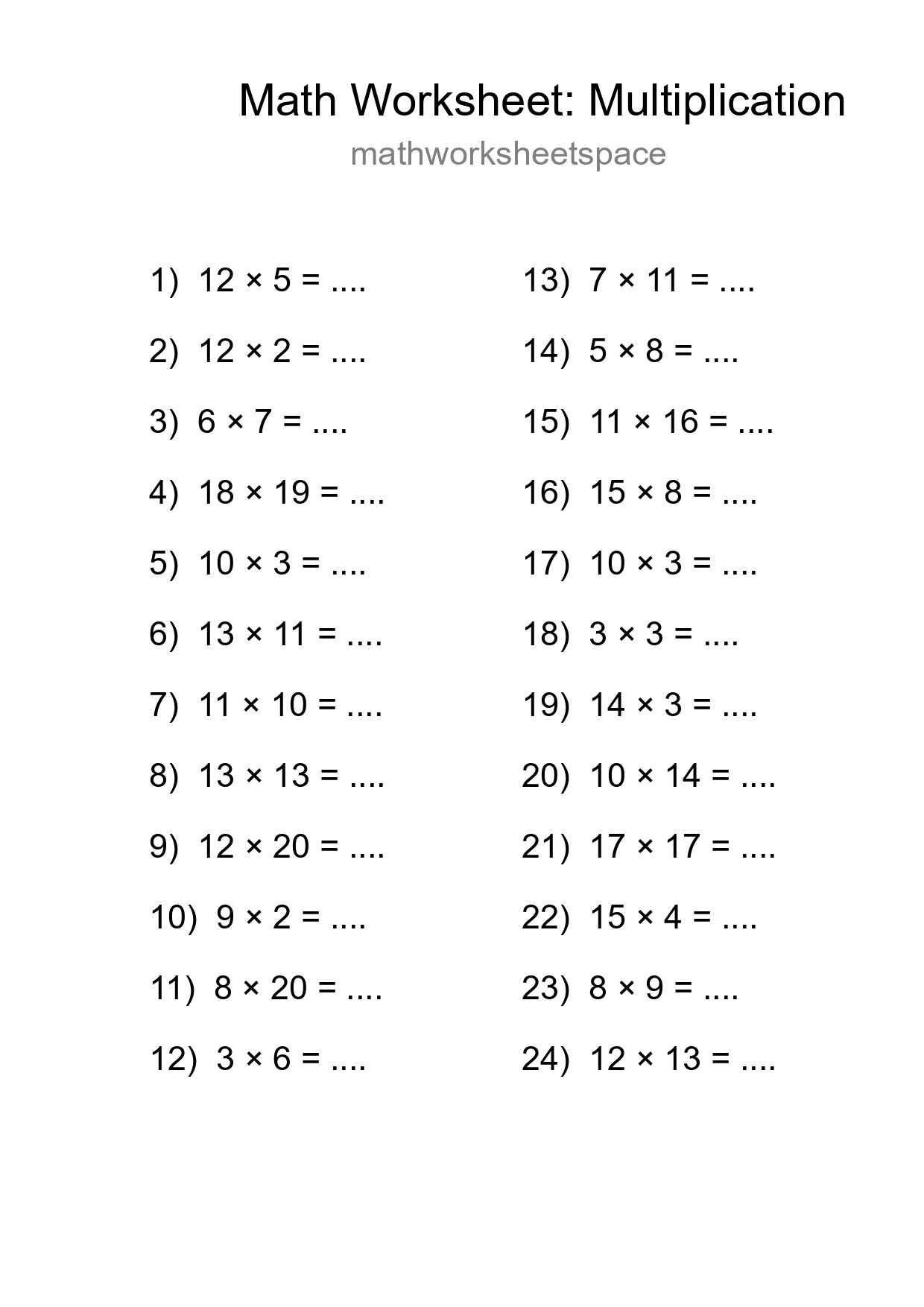 Printable Free 24 Multiplication Math Worksheet For Grade 2 - Part 7