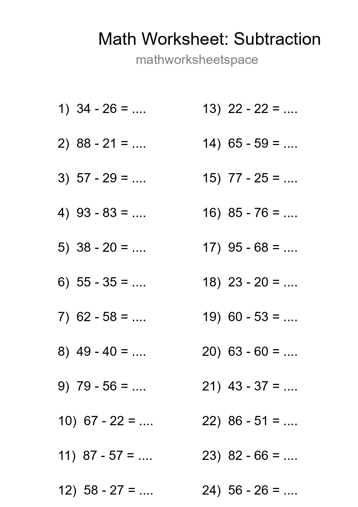 Printable Free 24 Subtraction Math Worksheet For Grade 3 - Part 8