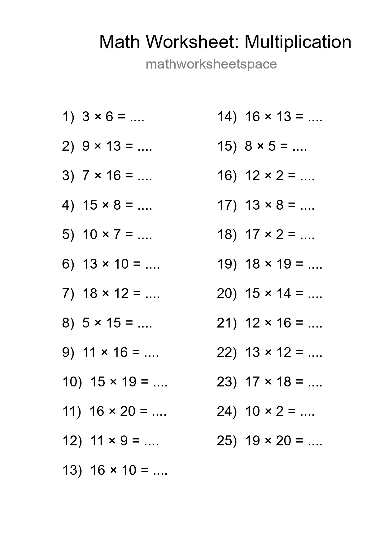 Printable Free 25 Multiplication Math Worksheet For Grade 2 - Part 267