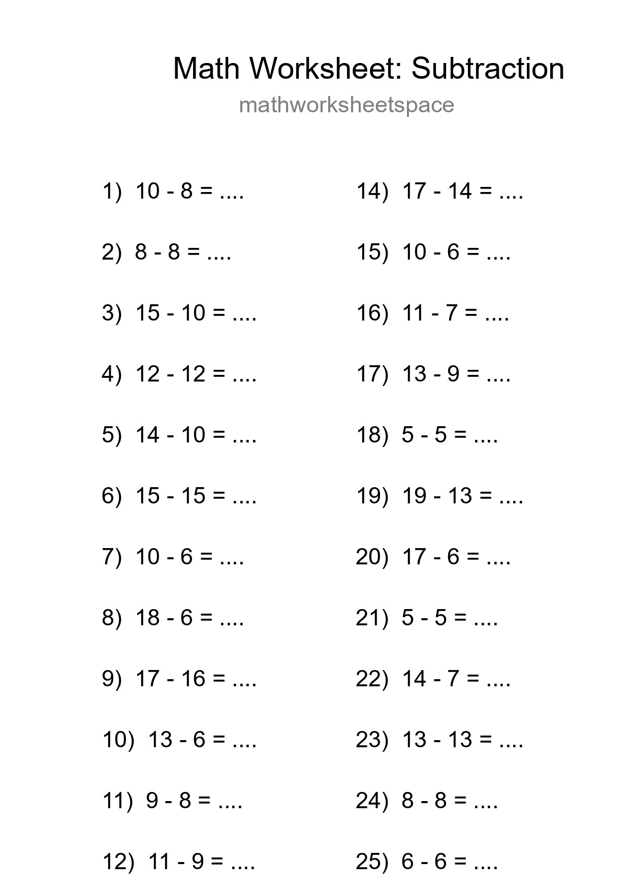 Printable Free 25 Subtraction Math Worksheet For Grade 2 - Part 68