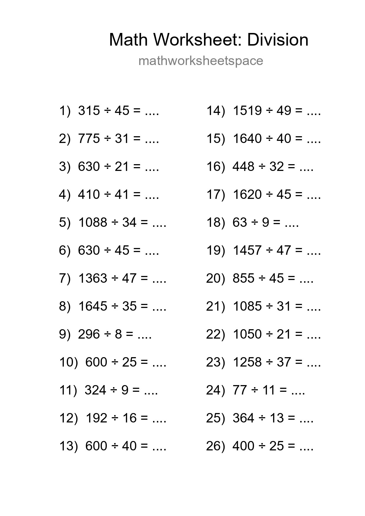 Printable Free 26 Division Math Worksheet For Grade 2 - Part 94