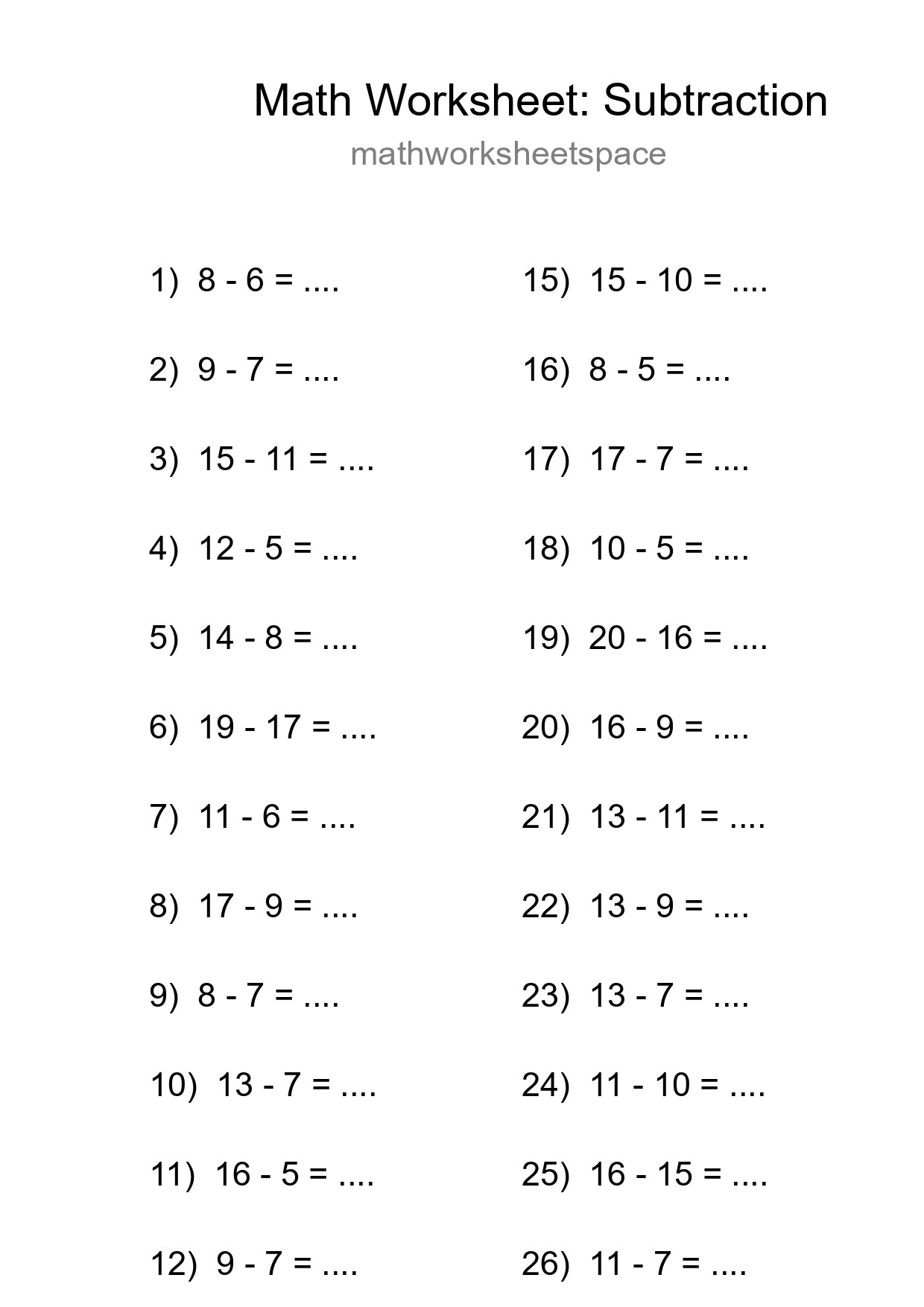 Printable Free 27 Subtraction Math Worksheet For Grade 2 - Part 298