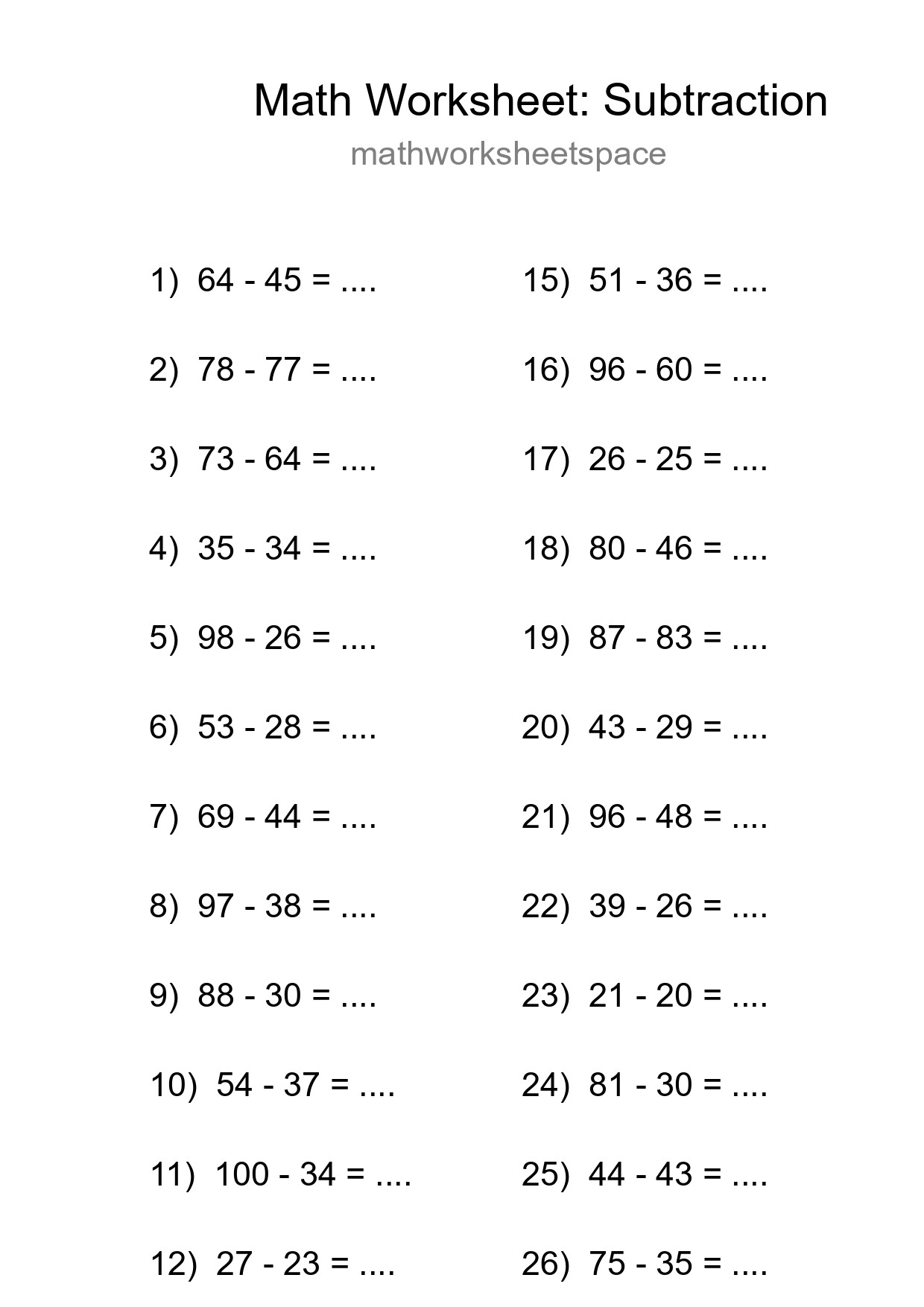 Printable Free 27 Subtraction Math Worksheet For Grade 3 - Part 278