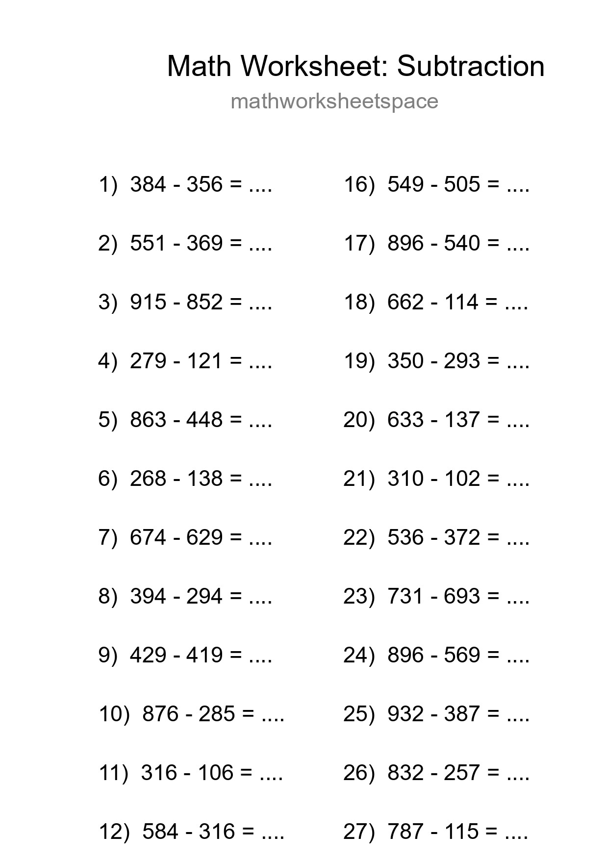Printable Free 29 Subtraction Math Worksheet For Grade 5 - Part 38