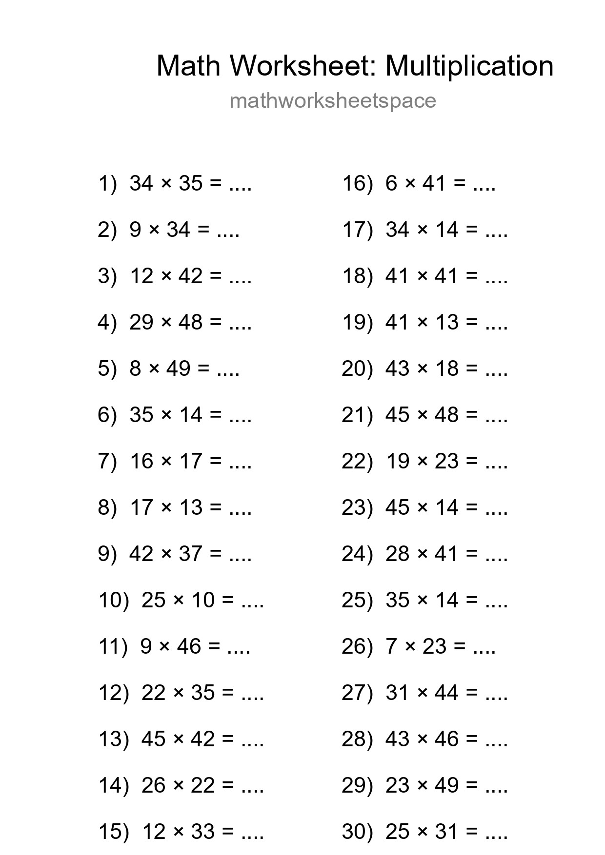 Printable Free 30 Multiplication Math Worksheet For Grade 2 - Part 287