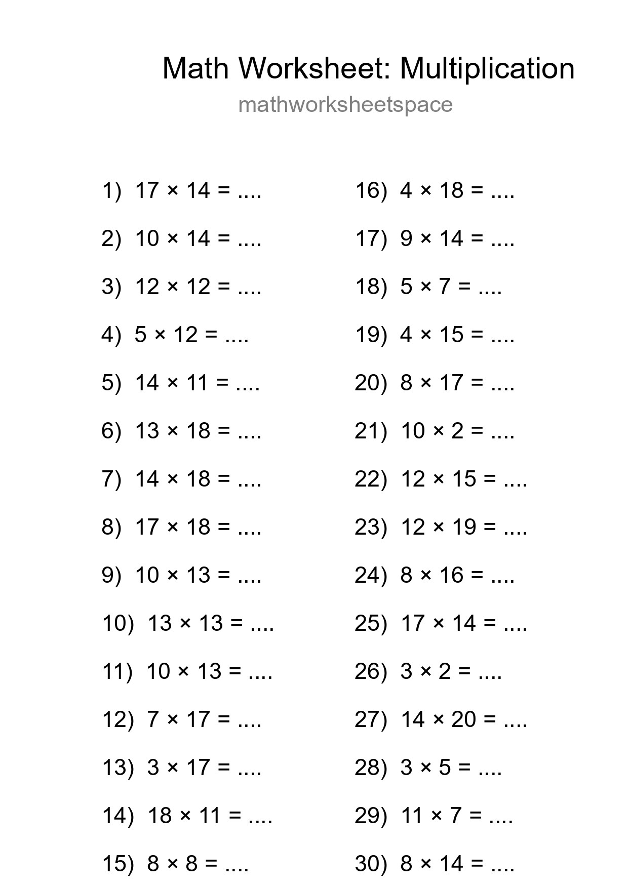Printable Free 30 Multiplication Math Worksheet For Grade 2 - Part 87
